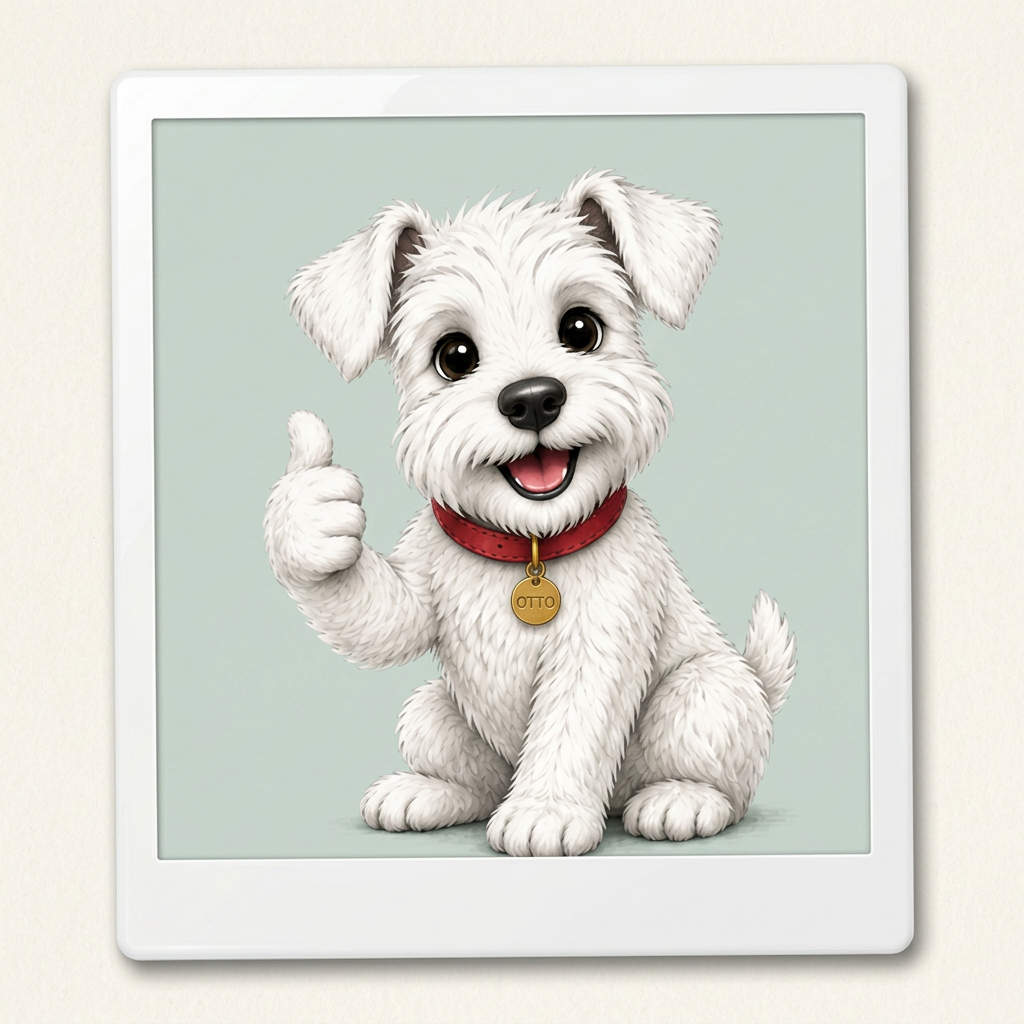 Otto, la mascotte de FLSCO, dans un cadre Polaroid