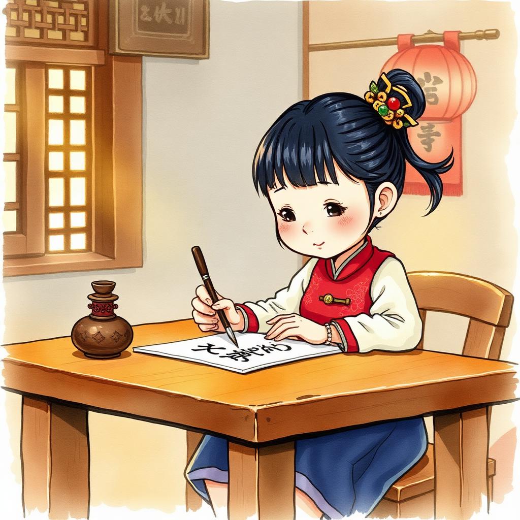 La petite fille écrit