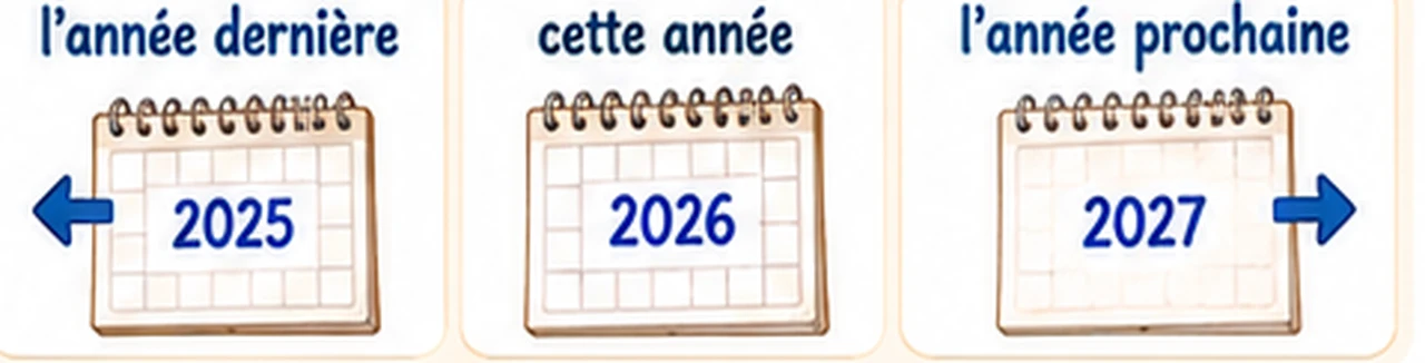 Frise : l'année dernière, cette année, l'année prochaine