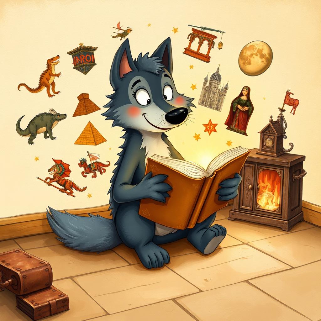 Loup lit un vieux livre doré qui l'emmène à travers les époques